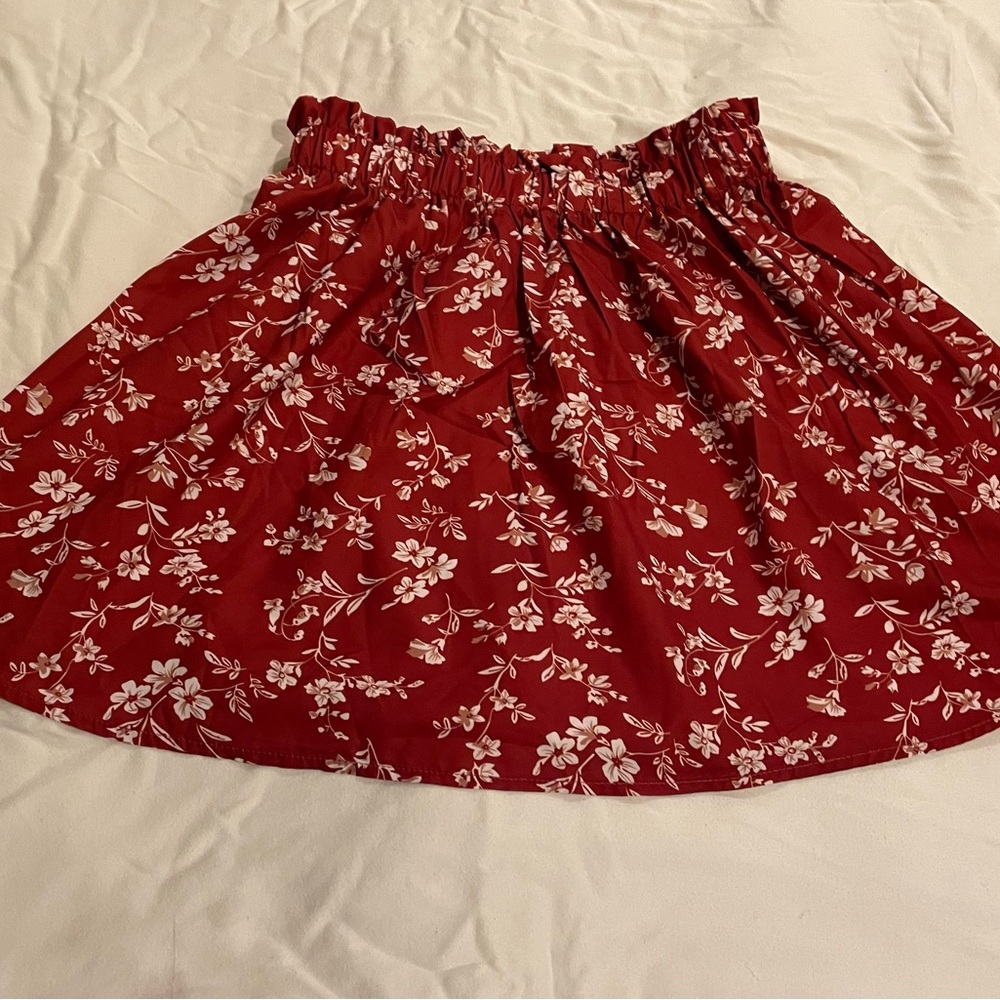 SHEIN Red Floral A-Line Skirt